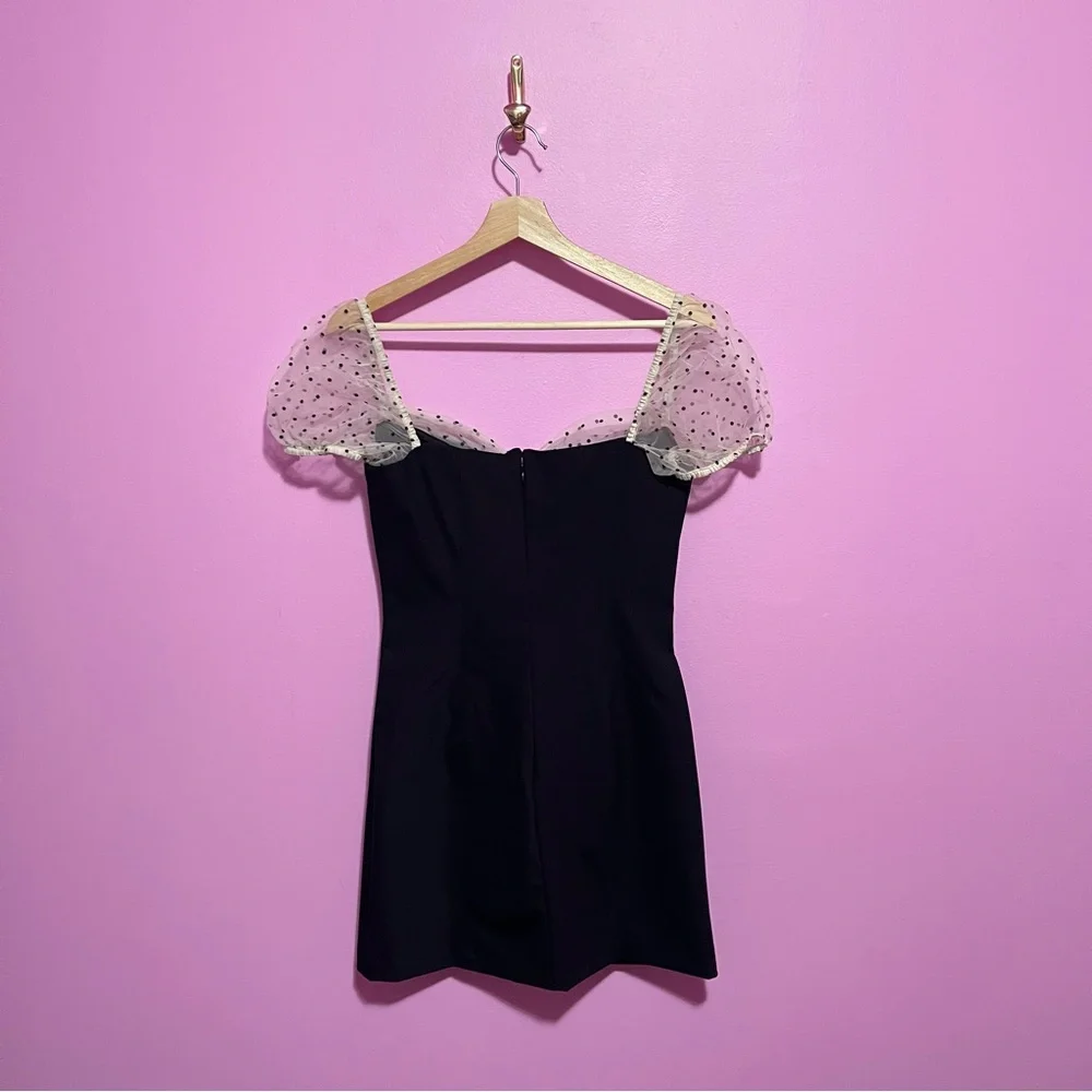 Camila Coelho Heirloom Tulle Puff Sleeve‎ Mini Dress Small Black Flocked Dot - Picture 9 of 12